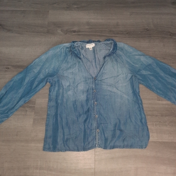 Anthropologie Cloth & Stone Ruffle Raglan Button Down Blouse - Picture 5 of 9